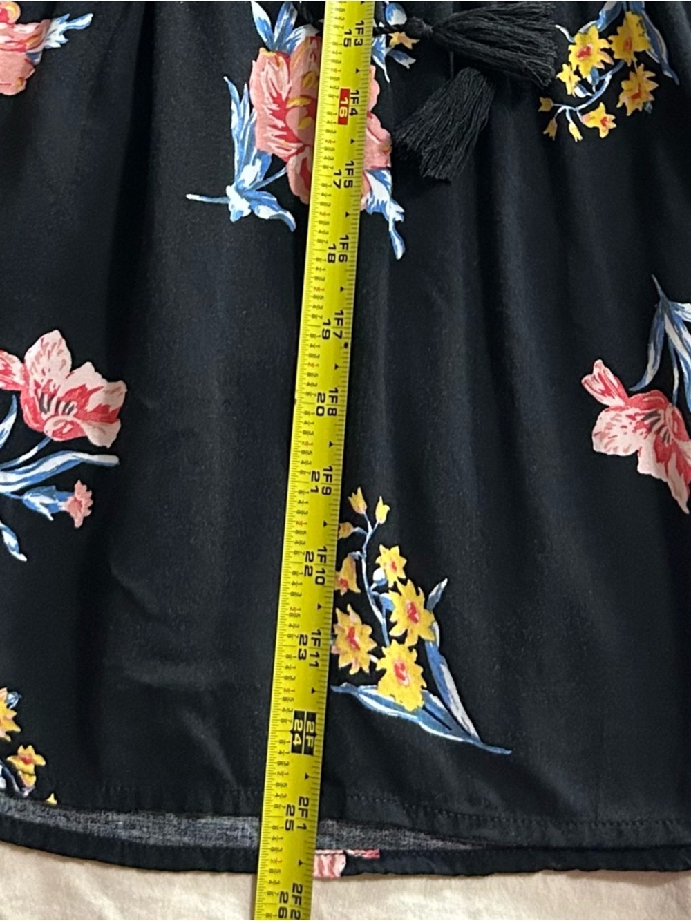 Mudd Black Floral V-Neck Top with Pink Blooms - Picture 9 of 10